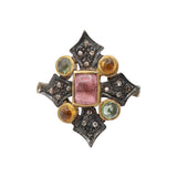 Tourmaline Gemstone and Diamond 925 Sterling Silver Gold Plated Ring