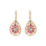 Natural Ruby and Emerald Gemstone 14k Gold Designer Dangle Earring