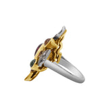 Tourmaline Gemstone and Diamond 925 Sterling Silver Gold Plated Ring