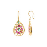 Natural Ruby and Emerald Gemstone 14k Gold Designer Dangle Earring