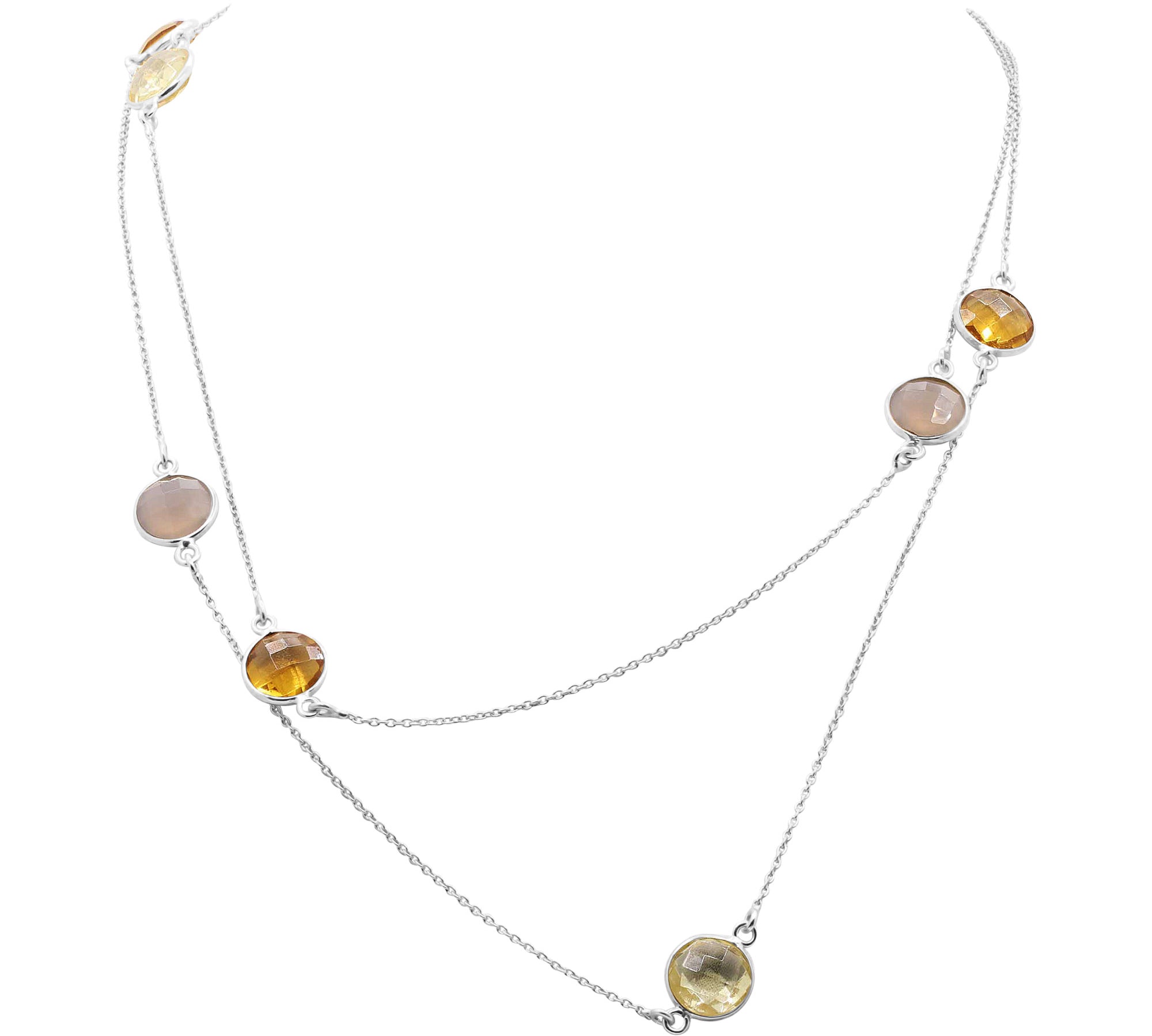925 Sterling Silver Natural Multi Gemstone Gold Plated Beautiful Necklace