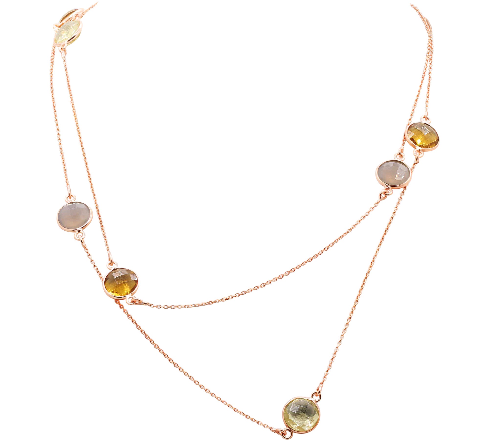 925 Sterling Silver Natural Multi Gemstone Gold Plated Beautiful Necklace