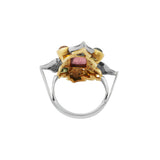 Tourmaline Gemstone and Diamond 925 Sterling Silver Gold Plated Ring