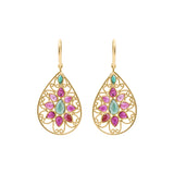Natural Ruby and Emerald Gemstone 14k Gold Designer Dangle Earring