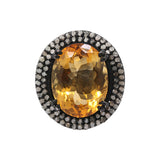 Natural Citrine Gemstone and Diamond 925 Sterling Silver Ring