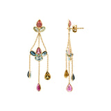 Natural Multi Tourmaline Gemstone 18k Gold Designer Dangle Earring