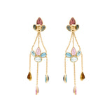Natural Multi Tourmaline Gemstone 18k Gold Designer Dangle Earring
