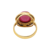 Natural Ruby Oval Shaped Gemstone and Diamond 925 Sterling Silver Gold Plated Ring