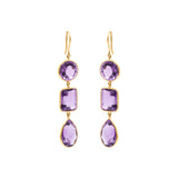 Natural Purple Amethyst Gemstone 18k Gold Partywear Drop Dangle Earring