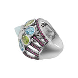 Chalcedony, Peridot, Blue Topaz and Ruby Gemstone 925 Sterling Silver Ring
