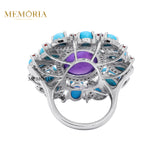 Natural Amethyst, Turquoise With Diamond 925 Sterling Silver Ring