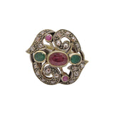 925 Sterling Silver Ruby Emerald and Diamond Gold Plated Ring