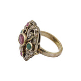 925 Sterling Silver Ruby Emerald and Diamond Gold Plated Ring