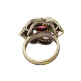 925 Sterling Silver Ruby Emerald and Diamond Gold Plated Ring