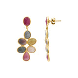 Natural Ruby and Multi Sapphire Gemstone 14k Gold Drop Earring