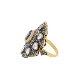 Natural Blue Sapphire Gemstone and Polki Diamond 925 Sterling Silver Gold Plated Ring