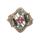 925 Sterling Silver Natural Pink Blue Sapphire Ruby and Diamond Ring