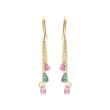 Tear Drop Natural Multi Tourmaline Gemstone 18k Gold Earring