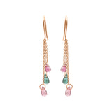 Tear Drop Natural Multi Tourmaline Gemstone 18k Gold Earring