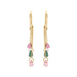 Tear Drop Natural Multi Tourmaline Gemstone 18k Gold Earring