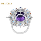 Natural Amethyst, Blue Topaz Gemstone and Diamond 925 Sterling Silver Ring