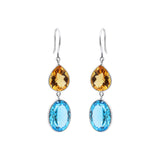 Natural Citrine and Blue Topaz Gemstone 18k Gold Drop Earring