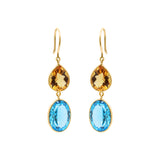 Natural Citrine and Blue Topaz Gemstone 18k Gold Drop Earring