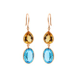 Natural Citrine and Blue Topaz Gemstone 18k Gold Drop Earring