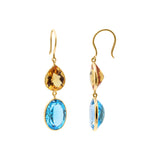 Natural Citrine and Blue Topaz Gemstone 18k Gold Drop Earring