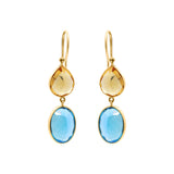 Natural Citrine and Blue Topaz Gemstone 18k Gold Drop Earring