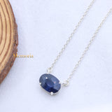 Natural Blue Sapphire Gemstone 925 Silver Necklace