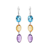 Natural Citrine, Blue Topaz and Amethyst Oval Shaped Gemstone 18k Gold Dangle Earring