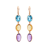 Natural Citrine, Blue Topaz and Amethyst Oval Shaped Gemstone 18k Gold Dangle Earring