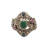 Emerald Blue Sapphire Ruby and Diamond 925 Sterling Silver Gold Plated Ring