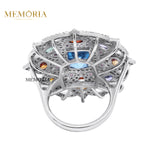 Multi Stone, Blue Topaz Gemstone With Diamond 925 Sterling Silver Cocktail Ring