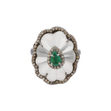 Designer Chalcedony Emerald and Diamond 925 Sterling Silver Ring