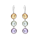 Natural Round Citrine, Green Amethyst, Purple Amethyst Gemstone 18k Gold Earring