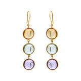 Natural Round Citrine, Green Amethyst, Purple Amethyst Gemstone 18k Gold Earring