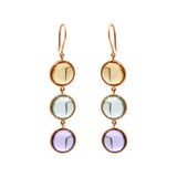 Natural Round Citrine, Green Amethyst, Purple Amethyst Gemstone 18k Gold Earring