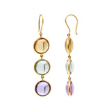 Natural Round Citrine, Green Amethyst, Purple Amethyst Gemstone 18k Gold Earring
