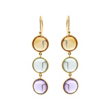 Natural Round Citrine, Green Amethyst, Purple Amethyst Gemstone 18k Gold Earring