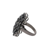 Floral 925 Sterling Silver White and Black Diamond Black Rhodium Plated Ring