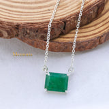 Natural Emerald Gemstone 925 Silver Necklace
