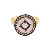 Natural Polki Diamond and Pink Enamel 925 Sterling Silver Gold Plated Ring