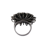 Floral 925 Sterling Silver White and Black Diamond Black Rhodium Plated Ring