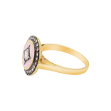 Natural Polki Diamond and Pink Enamel 925 Sterling Silver Gold Plated Ring