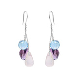 Handmade Natural Amethyst, Blue Topaz and Rose Quartz Gemstone 18k Gold Drop Earring