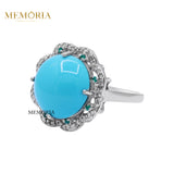 Natural Turquoise, Diamond and Emerald Gemstone 925 Sterling Silver Ring