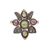 Natural Tourmaline and Diamond 925 Sterling Silver Gold Plated Ring