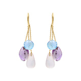 Handmade Natural Amethyst, Blue Topaz and Rose Quartz Gemstone 18k Gold Drop Earring